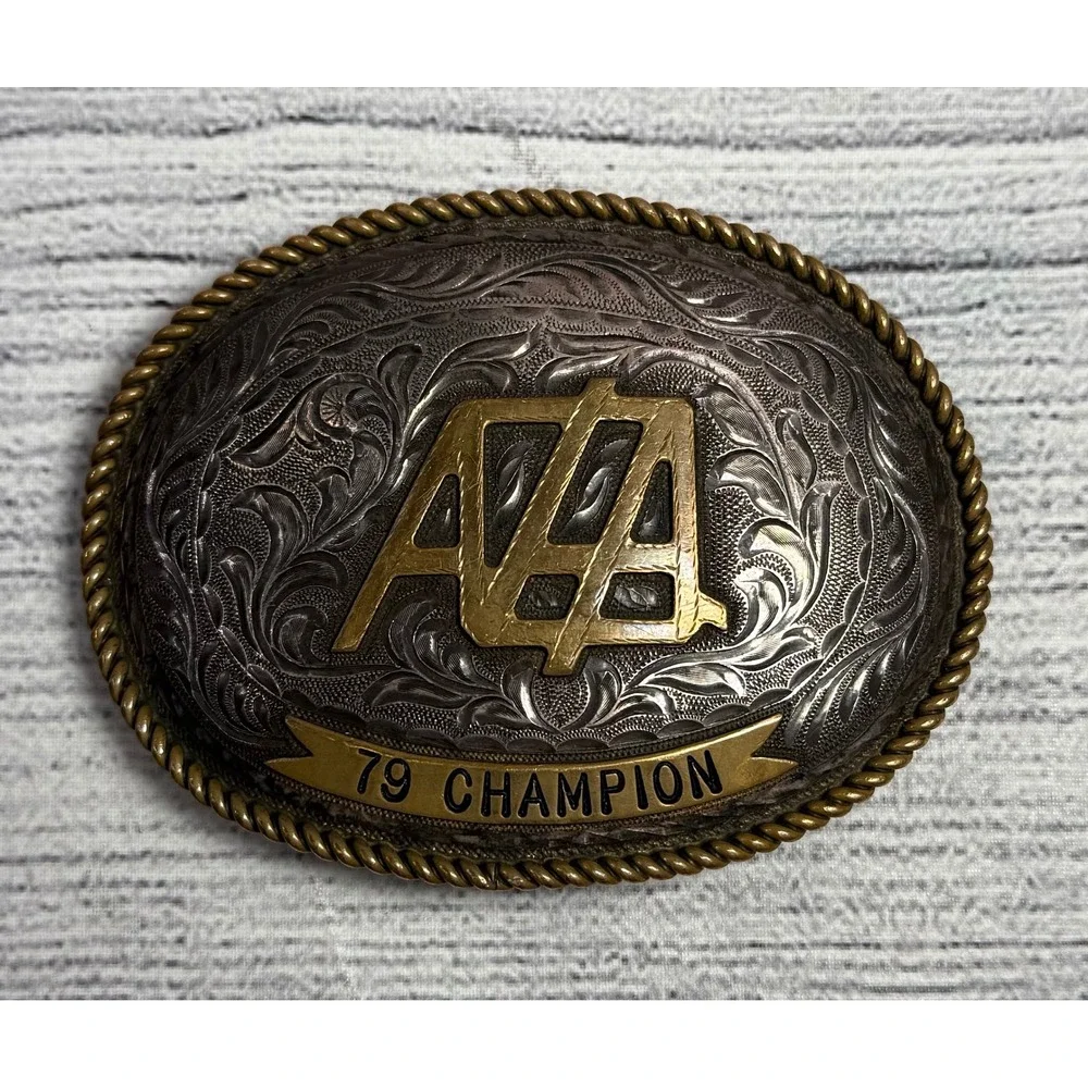 Vtg‎ Silver King Sterling Silver '79 Champion Cowboy Western Trophy Belt Buckle